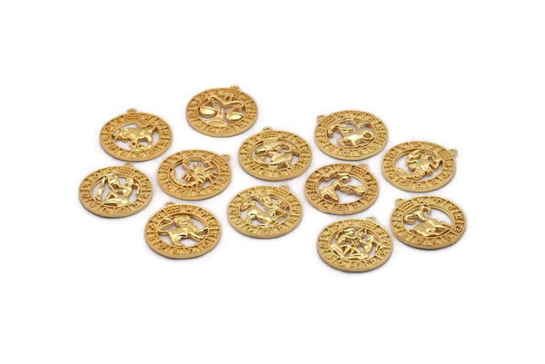 Gold Zodiac Signs, Zodiac Signs, Zodiac Sign Charms, Gold Plated Brass Zodiac, Horoscope Charms, Astrology Zodiac Charms (21mm)