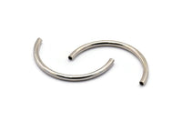 Silver Noodle Tubes, 6 Silver Tone Brass Semi Circle Curved Tube Beads (3x45mm) D0262 H0896