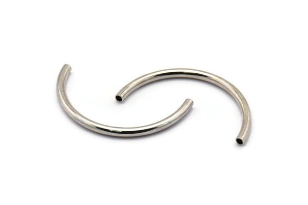 Silver Noodle Tubes, 6 Silver Tone Brass Semi Circle Curved Tube Beads (3x45mm) D0262 H0896