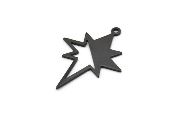 Black Pole Star Charm, 6 Oxidized Black Brass, Black Charms, Black Pole Star Charms With 1 Loop (30x22x0.80mm) M02486