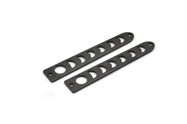 Black Moon Charm, 12 Oxidized Black Brass Moon Phases Charms With 2 Holes (35x6x5x0.80mm) M02344