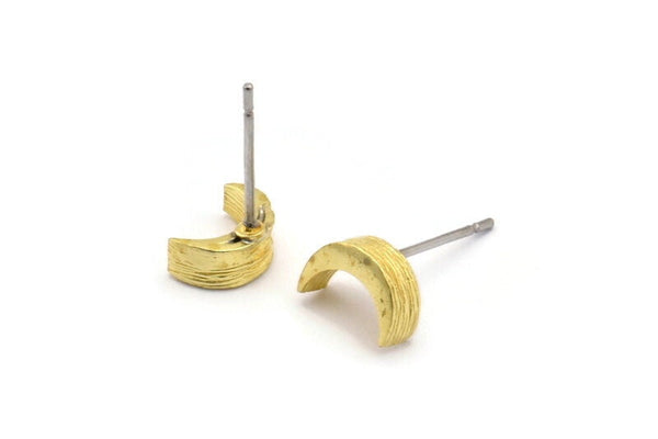 Brass Moon Earring, 12 Raw Brass Crescent Moon Stud Earrings (8x5x3mm) N1404