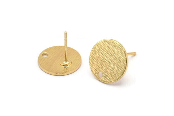 Gold Round Earring, 4 Textured Gold Plated Brass Round Earring Studs (12x0.80mm) M337 A1552 Q1054