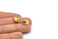 Brass Earring Post, 8 Raw Brass Half Moon Earring Posts With 1 Loop (14x15mm) BS 2440