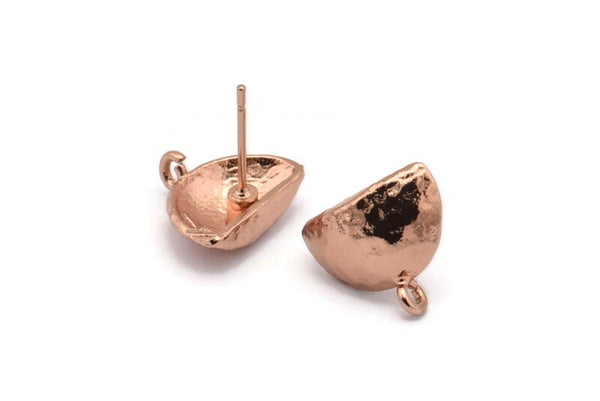 Rose Gold Earring Post, 4 Rose Gold Plated Brass Half Moon Earring Posts With 1 Loop (14x15mm) BS 2440