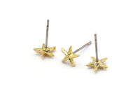 Brass Starfish Earring, 24 Raw Brass Starfish Stud Earrings (7mm) N1176