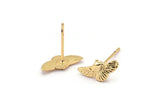 Gold Bird Earring, 6 Gold Plated Brass Bird Stud Earrings (12x6mm) N1214 H1193