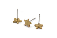 Brass Star Earring, 12 Raw Brass Star Stud Earrings (8mm) D1467