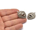 Silver Lion Charm, Antique Silver Plated Brass Lion Charms With 1 Loop, Pendants, Findings (31x23mm) N1945