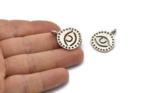 Silver Round Charm, 2 Antique Silver Plated Brass Eye Charms With 1 Loop, Pendants, Findings (25x21mm) N1943