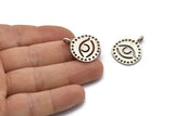 Silver Round Charm, 2 Antique Silver Plated Brass Eye Charms With 1 Loop, Pendants, Findings (25x21mm) N1943
