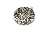 Silver Round Charm, Antique Silver Plated Brass Vikings Anchor Charms With 1 Loop, Pendants, Findings (33x29mm) N1938 H1501