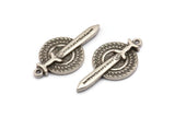 Silver Round Charm, Antique Silver Plated Brass Vikings Sword Charms With 1 Loop (35x18mm) N1944