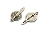 Silver Round Charm, Antique Silver Plated Brass Vikings Sword Charms With 1 Loop (35x18mm) N1944