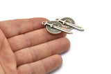 Silver Round Charm, Antique Silver Plated Brass Vikings Sword Charms With 1 Loop (35x18mm) N1944