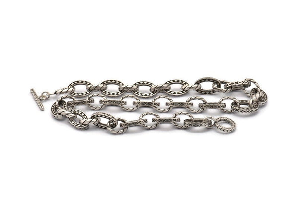 Silver Necklace Chain, Antique Silver Plated Brass Rope Chain Necklace, Chain Choker Necklace (45cm - 17.7 inc) 20x12x3 - 15x12x3mm N1890