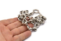 Silver Necklace Chain, Antique Silver Plated Brass Rope Chain Necklace, Chain Choker Necklace (45cm - 17.7 inc) 24x11x4mm N1877