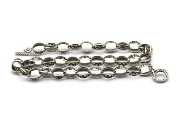 Silver Necklace Chain, Antique Silver Plated Brass Rope Chain Necklace, Chain Choker Necklace (46cm - 18.1 inc) 15x11x6mm N1885