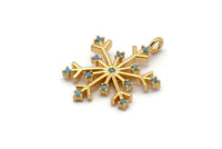 Gold Snowflake Charm, 2 Gold Plated Snowflake, Cubic Zircon, CZ Pave Snowflake Charm, Zircon Charm Pendant With 1 Loop (24x18mm) SY0122