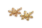 Gold Snowflake Charm, 2 Gold Plated Snowflake, Cubic Zircon, CZ Pave Snowflake Charm, Zircon Charm Pendant With 1 Loop (24x18mm) SY0122