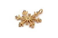 Gold Snowflake Charm, 2 Gold Plated Snowflake, Cubic Zircon, CZ Pave Snowflake Charm, Zircon Charm Pendant With 1 Loop (24x18mm) SY0122