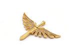Gold Sword Charm, Gold Plated Sword, Cubic Zircon, CZ Pave Wing Charm, Zircon Charm Pendants With 1 Loop (32x46mm) SY0095