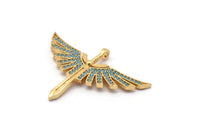Gold Sword Charm, Gold Plated Sword, Cubic Zircon, CZ Pave Wing Charm, Zircon Charm Pendants With 1 Loop (32x46mm) SY0095