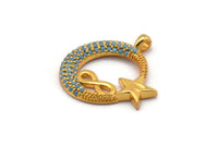 Gold Moon And Star Charms, Gold Plated Brass Crescent Moon And Star Charm With 1 Loop, Pendants, Earring Findings (25x24mm) SY0112