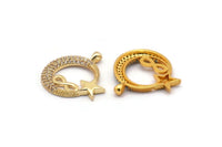 Gold Moon And Star Charms, Gold Plated Brass Crescent Moon And Star Charm With 1 Loop, Pendants, Earring Findings (25x24mm) SY0112