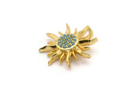 Gold Sun Charm, 2 Gold Plated Brass Charms With 2 Loops, Pendants, Earring Findings (19x18mm) SY0171