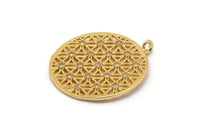 Gold Round Charm, Gold Plated Round, Cubic Zircon, CZ Pave Round Charm, 2 Zircon Round Shaped Pendants With 1 Loop (28x24mm) SY0115