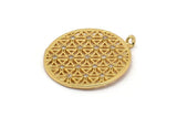 Gold Round Charm, Gold Plated Round, Cubic Zircon, CZ Pave Round Charm, 2 Zircon Round Shaped Pendants With 1 Loop (28x24mm) SY0115