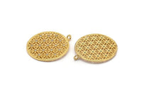 Gold Round Charm, Gold Plated Round, Cubic Zircon, CZ Pave Round Charm, 2 Zircon Round Shaped Pendants With 1 Loop (28x24mm) SY0115