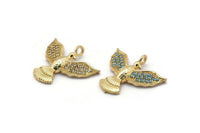 Gold Bird Charm, 2 Gold Plated Phoenix, Cubic Zircon, CZ Pave Phoenix Bird Charm, Zircon Charm Pendants With 1 Loop (19x22mm) SY0175