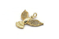 Gold Bird Charm, 2 Gold Plated Phoenix, Cubic Zircon, CZ Pave Phoenix Bird Charm, Zircon Charm Pendants With 1 Loop (19x22mm) SY0175