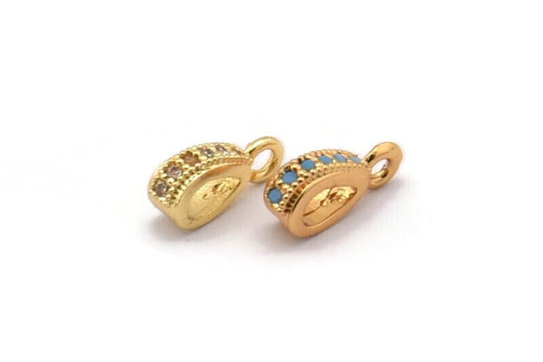Gold Drop Charm, 10 Gold Plated Brass Drop Shaped Charms With 1 Loop, CZ Pave Charm, Earring Findings, Zircon Beads (10x5x3mm) SY0282