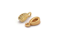 Gold Drop Charm, 10 Gold Plated Brass Drop Shaped Charms With 1 Loop, CZ Pave Charm, Earring Findings, Zircon Beads (10x5x3mm) SY0282