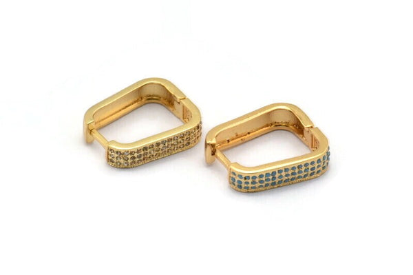 Brass Leverback Earring, 2 Raw Brass Square Hoop Zircon Earrings (20x17x5mm) SY0081