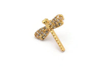 Gold Dragonfly Earring, 2 Gold Plated Brass Dragonfly Stud Earrings, CZ Pave Earrings, Zircon Dragonfly Stud Earrings (15x15mm) SY0245