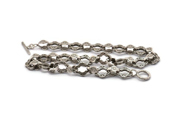Silver Necklace Chain, Antique Silver Plated Brass Rope Chain Necklace, Chain Choker Necklace (46cm - 18.1 inc) 18x15x3 - 15x10mm N1887