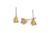 Gold Stud Earring, 4 Gold Plated Brass 4 Claw Stud Earrings, CZ Pave Earrings, Round Zircon Stud Earrings (7x5mm) SY0296