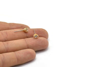 Gold Stud Earring, 4 Gold Plated Brass 6 Claw Stud Earrings, CZ Pave Earrings, Round Zircon Stud Earrings (6x5mm) SY0304