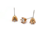 Gold Stud Earring, 4 Gold Plated Brass 6 Claw Stud Earrings, CZ Pave Earrings, Round Zircon Stud Earrings (8x7mm) SY0303