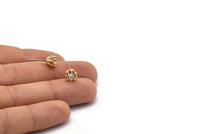 Gold Stud Earring, 4 Gold Plated Brass 8 Claw Stud Earrings, CZ Pave Earrings, Round Zircon Stud Earrings (9x8mm) SY0300