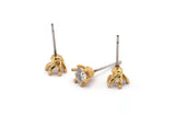 Gold Stud Earring, 4 Gold Plated Brass 6 Claw Stud Earrings, CZ Pave Earrings, Round Zircon Stud Earrings (7x6mm) SY0216