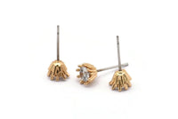 Gold Stud Earring, 4 Gold Plated Brass 8 Claw Stud Earrings, CZ Pave Earrings, Round Zircon Stud Earrings (7x6mm) SY0305