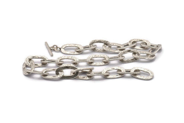Silver Necklace Chain, Antique Silver Plated Brass Rope Chain Necklace, Chain Choker Necklace (45cm - 17.7 inc) 25x14mm N1848