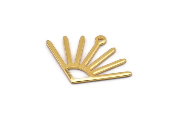 Gold Sun Charm, 6 Gold Plated Brass Sun Charms With 1 Loop (24x17x0.80mm) M02442