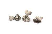 Silver Heart Stopper, 24 Antique Silver Plated Brass Flower Earring Back Stopper, Earring Stud Back Stoppers (14x10mm) D1103