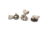 Silver Heart Stopper, 24 Antique Silver Plated Brass Flower Earring Back Stopper, Earring Stud Back Stoppers (14x10mm) D1103
